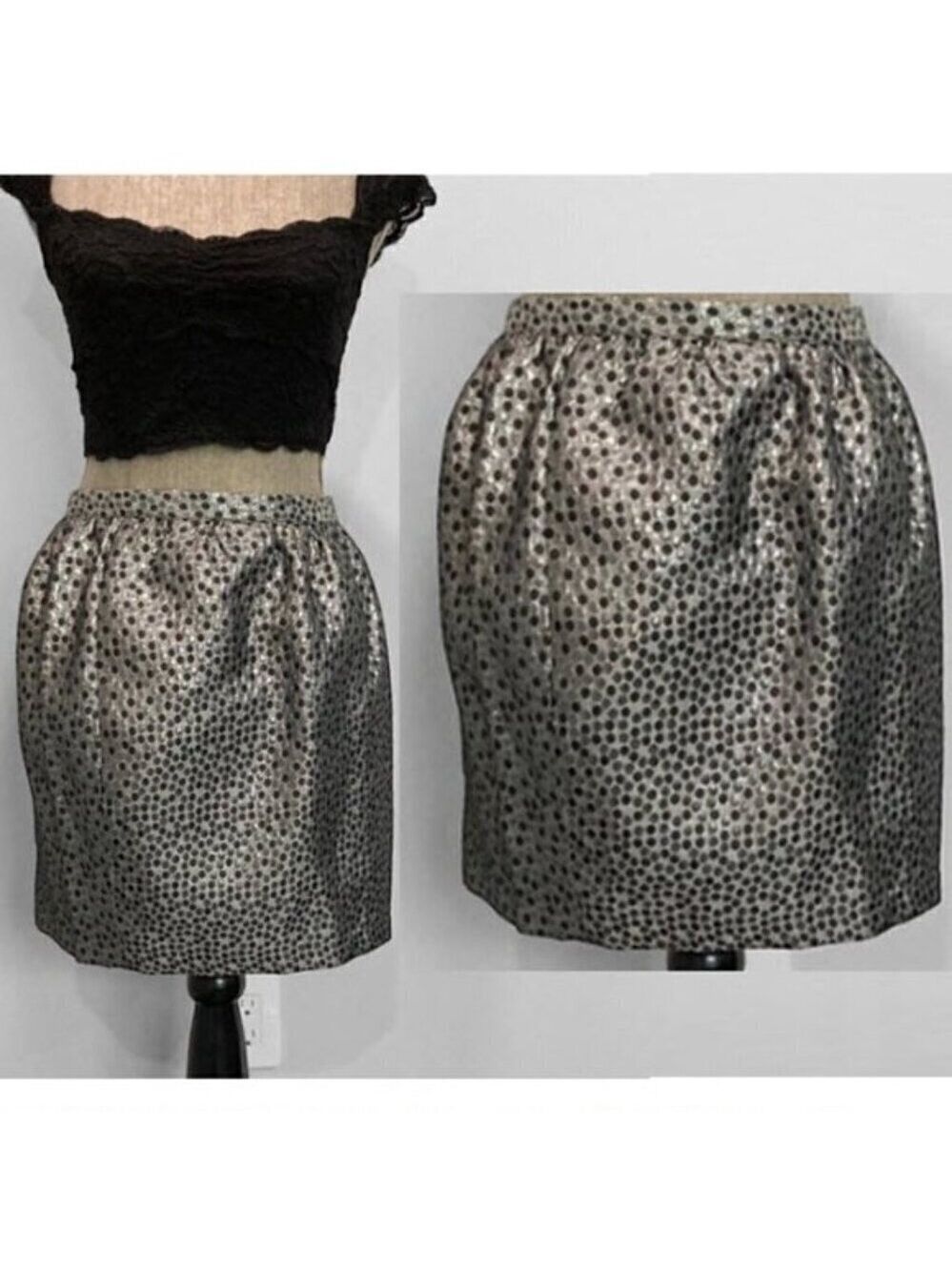 METALLIC Silver Black Polka Dots Mini Full Skirt